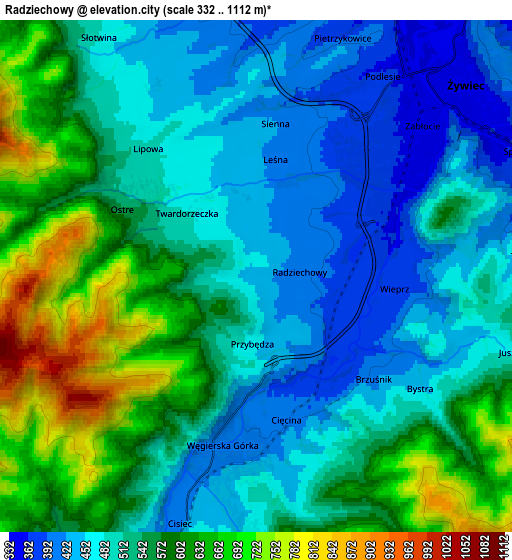 Zoom OUT 2x Radziechowy, Poland elevation map