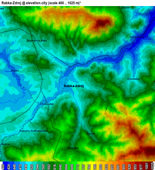 Zoom OUT 2x Rabka-Zdrój, Poland elevation map