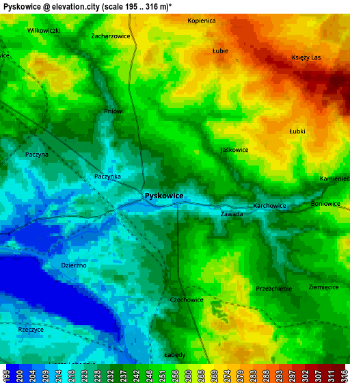 Zoom OUT 2x Pyskowice, Poland elevation map