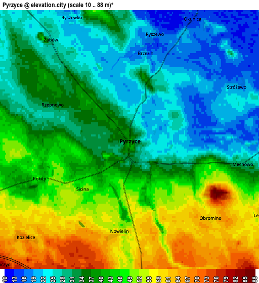 Zoom OUT 2x Pyrzyce, Poland elevation map