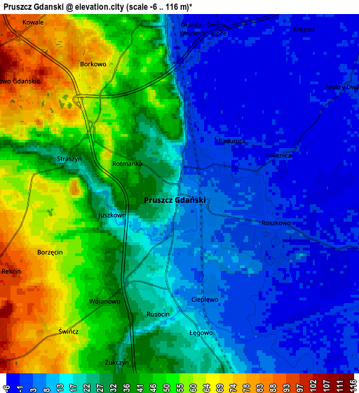 Zoom OUT 2x Pruszcz Gdański, Poland elevation map