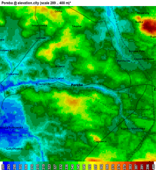 Zoom OUT 2x Poręba, Poland elevation map