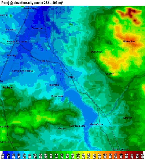 Zoom OUT 2x Poraj, Poland elevation map