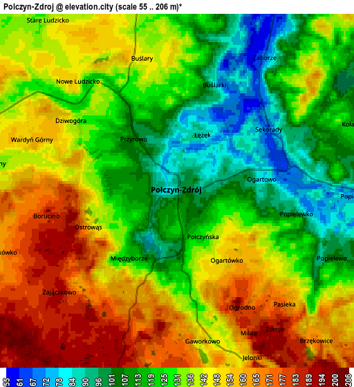 Zoom OUT 2x Połczyn-Zdrój, Poland elevation map