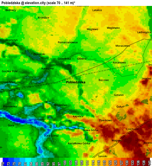 Zoom OUT 2x Pobiedziska, Poland elevation map