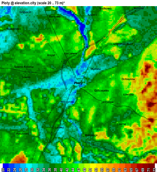 Zoom OUT 2x Płoty, Poland elevation map