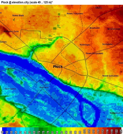 Zoom OUT 2x Płock, Poland elevation map