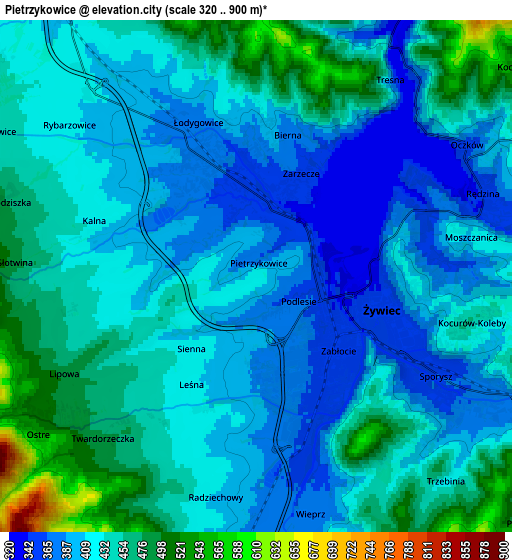 Zoom OUT 2x Pietrzykowice, Poland elevation map