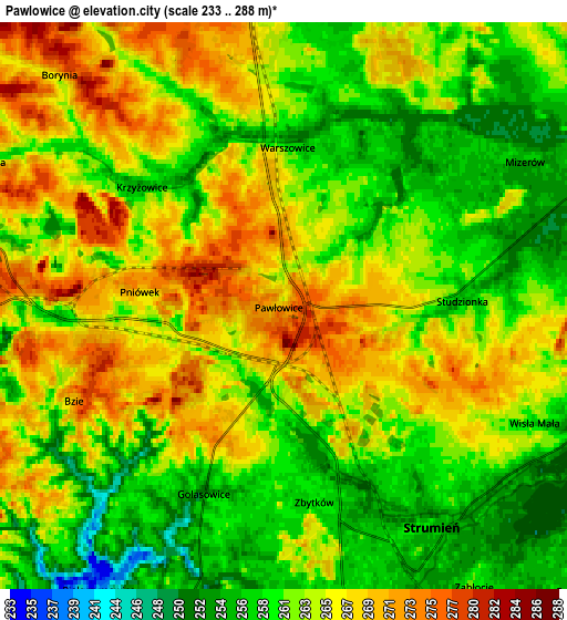 Zoom OUT 2x Pawłowice, Poland elevation map