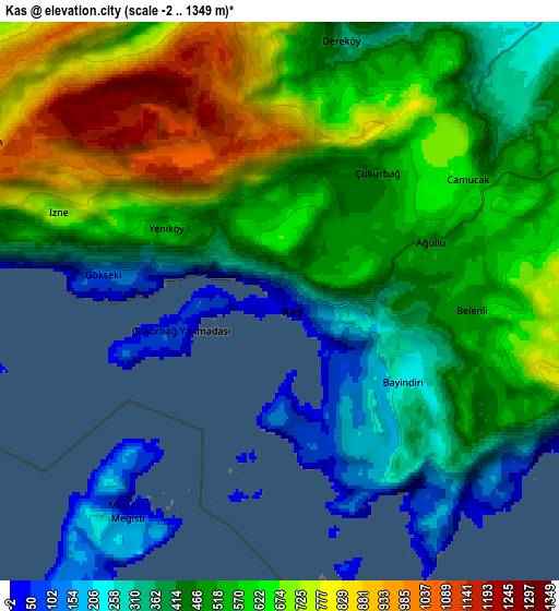 Zoom OUT 2x Kaş, Turkey elevation map