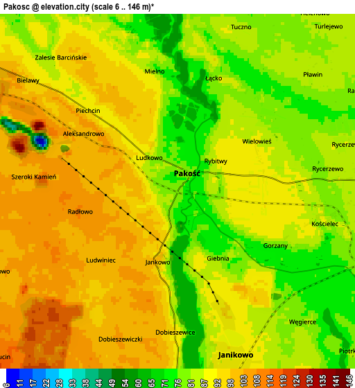 Zoom OUT 2x Pakość, Poland elevation map