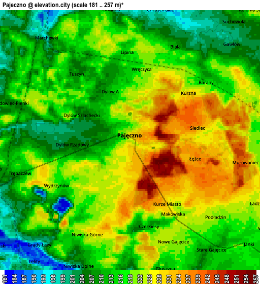 Zoom OUT 2x Pajęczno, Poland elevation map