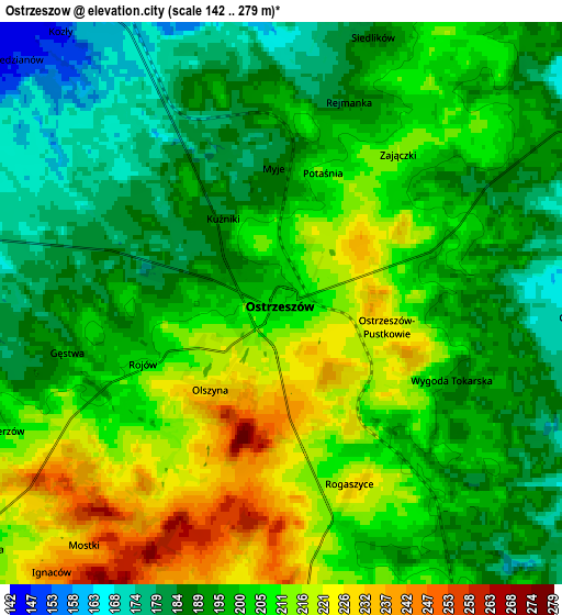 Zoom OUT 2x Ostrzeszów, Poland elevation map