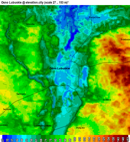 Zoom OUT 2x Ośno Lubuskie, Poland elevation map