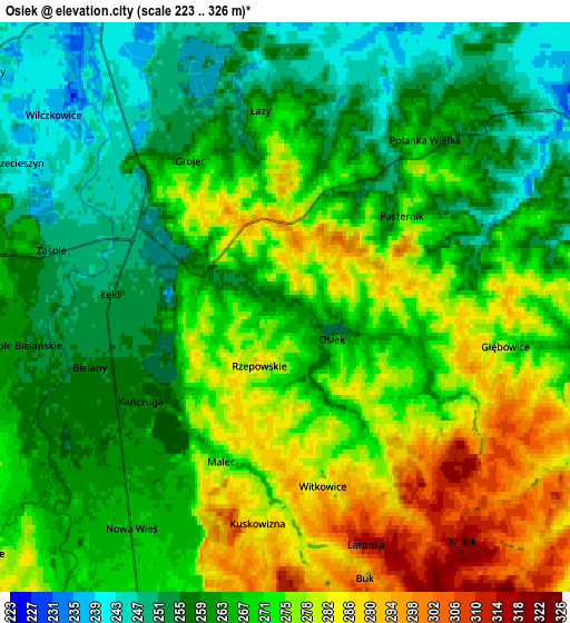 Zoom OUT 2x Osiek, Poland elevation map