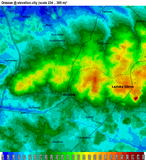 Zoom OUT 2x Orzesze, Poland elevation map