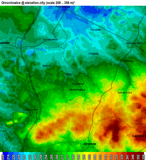 Zoom OUT 2x Ornontowice, Poland elevation map