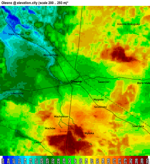 Zoom OUT 2x Olesno, Poland elevation map