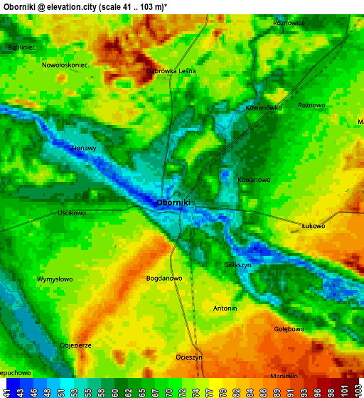 Zoom OUT 2x Oborniki, Poland elevation map