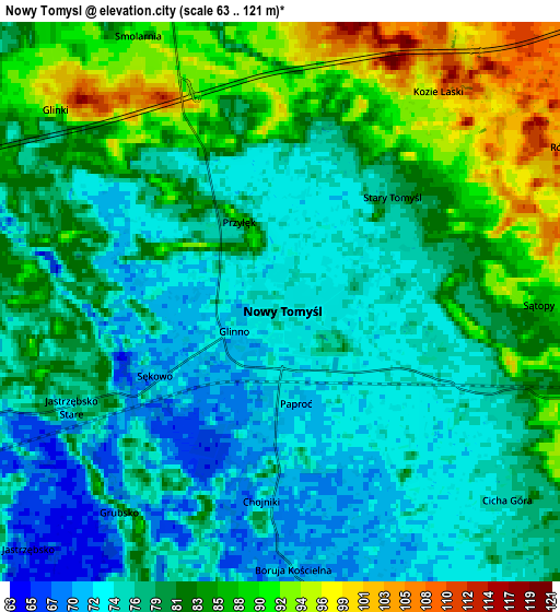 Zoom OUT 2x Nowy Tomyśl, Poland elevation map