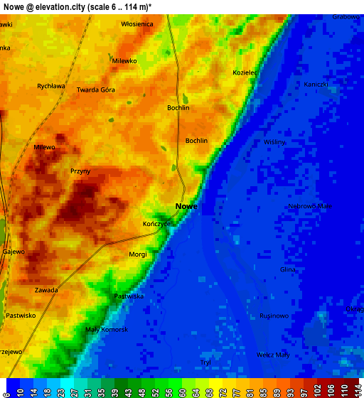 Zoom OUT 2x Nowe, Poland elevation map