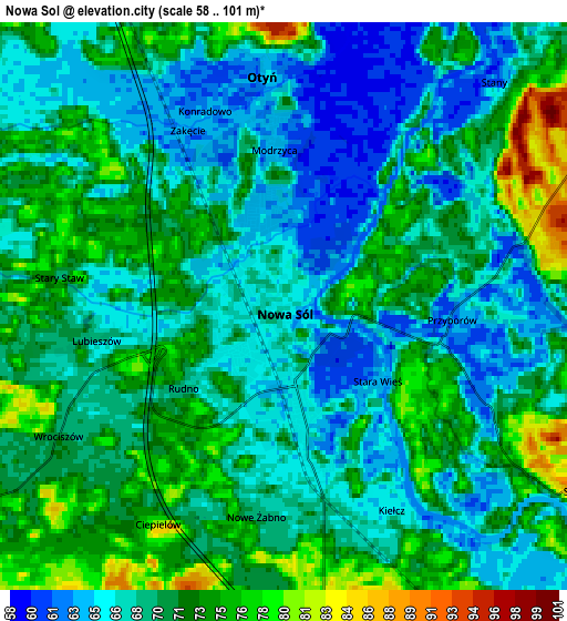 Zoom OUT 2x Nowa Sól, Poland elevation map