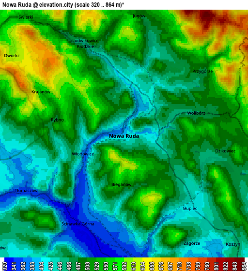 Zoom OUT 2x Nowa Ruda, Poland elevation map