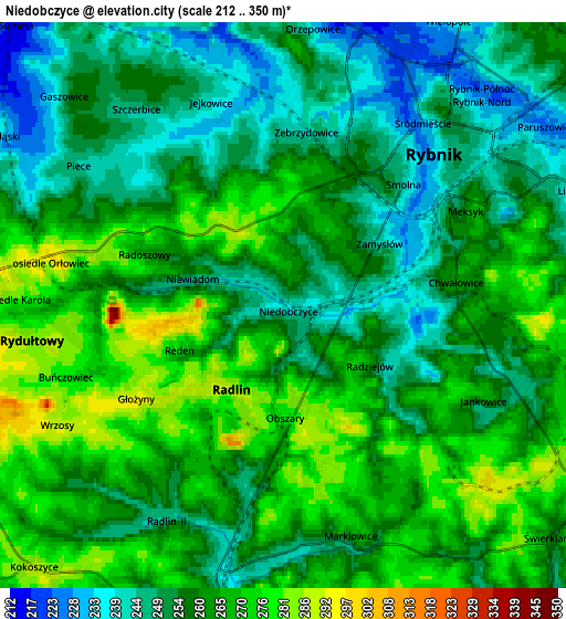 Zoom OUT 2x Niedobczyce, Poland elevation map
