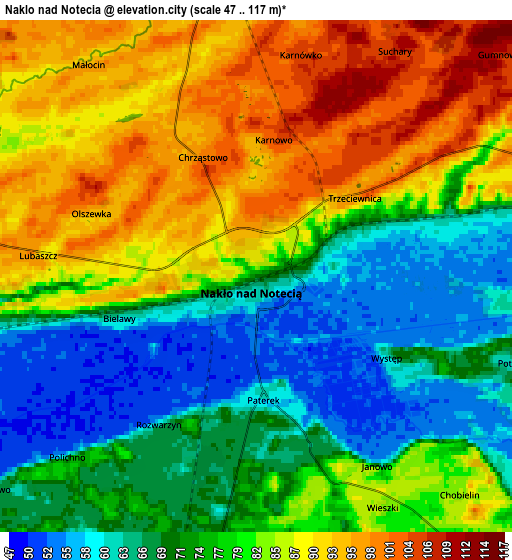 Zoom OUT 2x Nakło nad Notecią, Poland elevation map