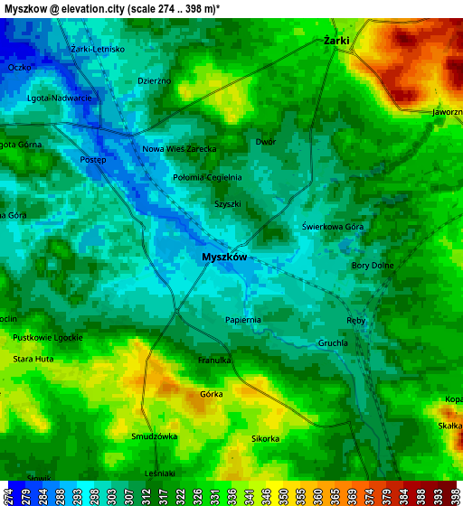 Zoom OUT 2x Myszków, Poland elevation map