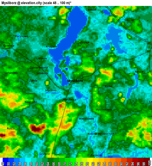 Zoom OUT 2x Myślibórz, Poland elevation map