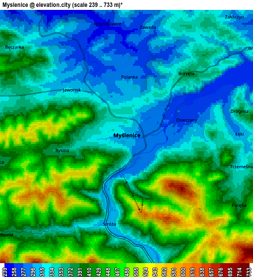 Zoom OUT 2x Myślenice, Poland elevation map