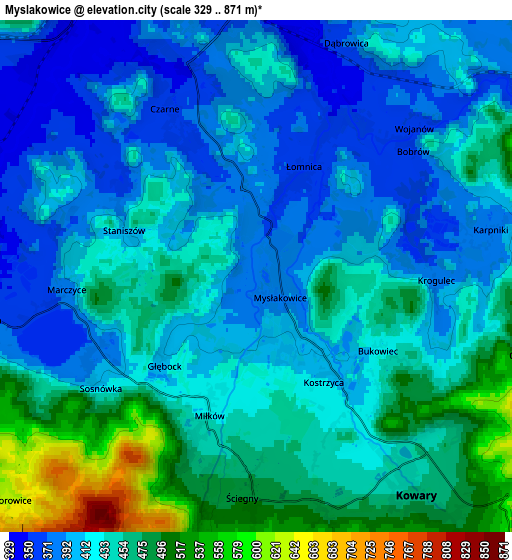 Zoom OUT 2x Mysłakowice, Poland elevation map