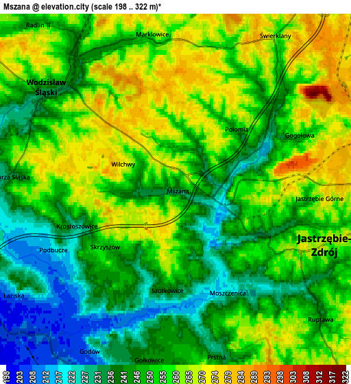 Zoom OUT 2x Mszana, Poland elevation map