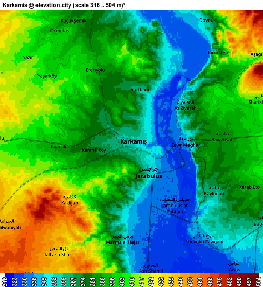 Zoom OUT 2x Karkamış, Turkey elevation map