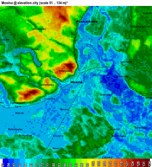 Zoom OUT 2x Mosina, Poland elevation map