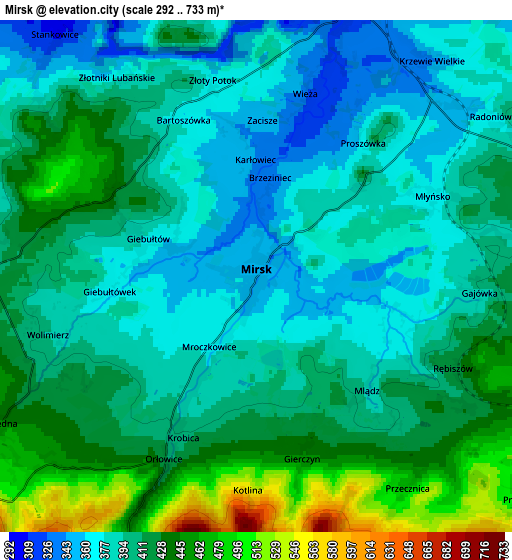 Zoom OUT 2x Mirsk, Poland elevation map