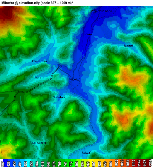 Zoom OUT 2x Milówka, Poland elevation map