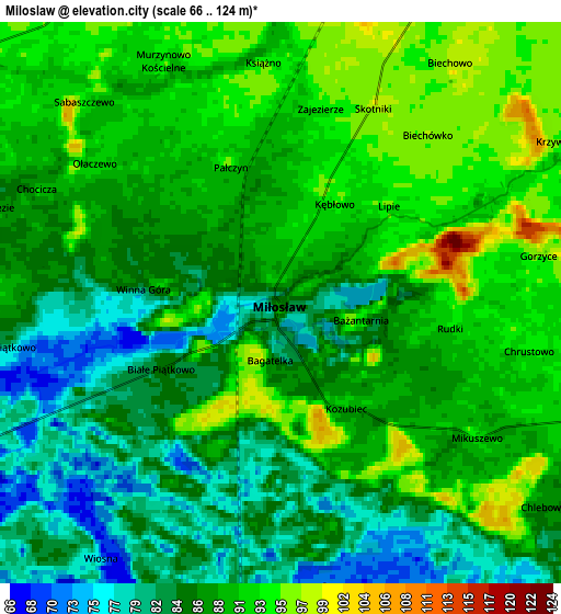 Zoom OUT 2x Miłosław, Poland elevation map