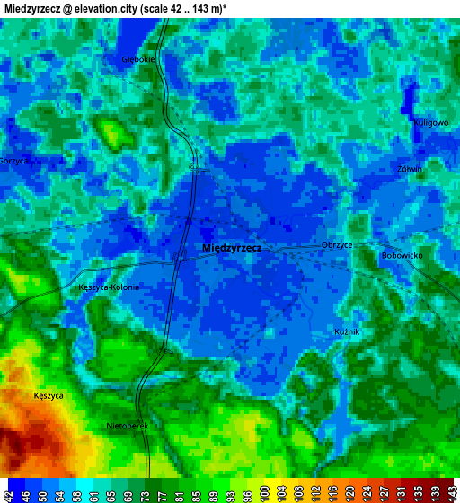 Zoom OUT 2x Międzyrzecz, Poland elevation map