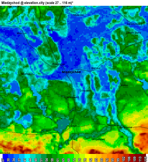 Zoom OUT 2x Międzychód, Poland elevation map