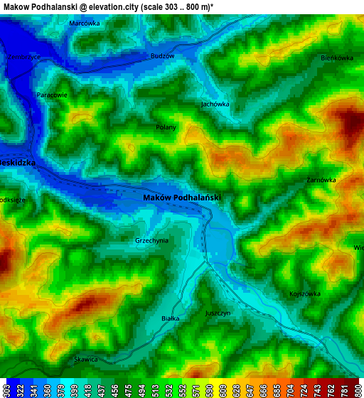 Zoom OUT 2x Maków Podhalański, Poland elevation map