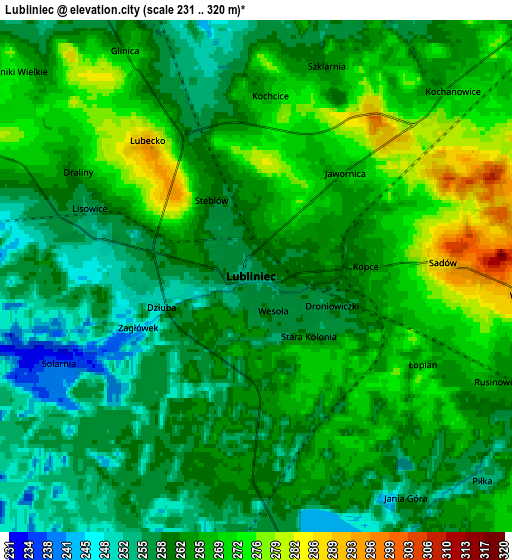 Zoom OUT 2x Lubliniec, Poland elevation map