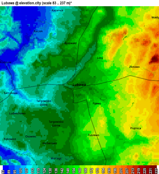 Zoom OUT 2x Lubawa, Poland elevation map