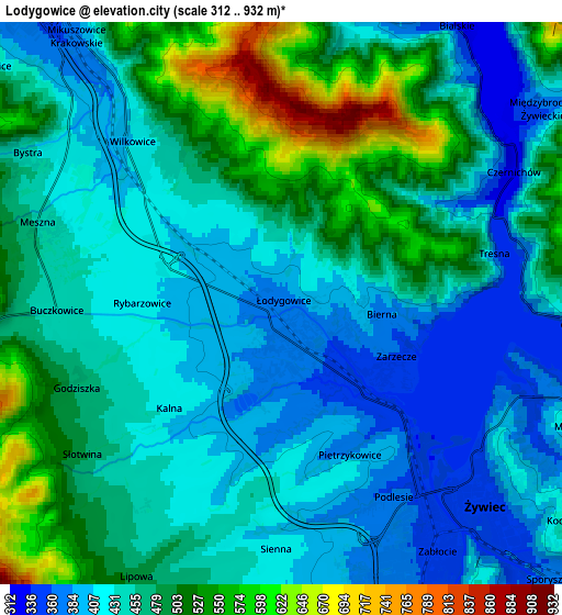 Zoom OUT 2x Łodygowice, Poland elevation map