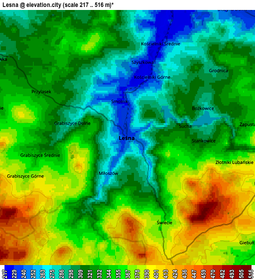 Zoom OUT 2x Leśna, Poland elevation map