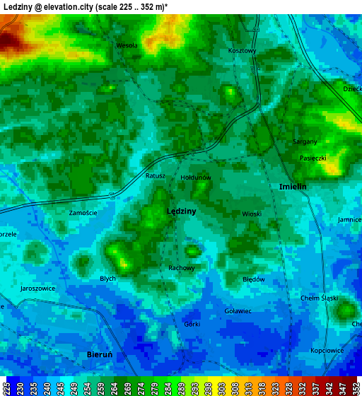 Zoom OUT 2x Lędziny, Poland elevation map