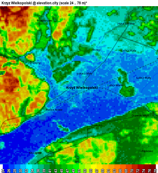 Zoom OUT 2x Krzyż Wielkopolski, Poland elevation map