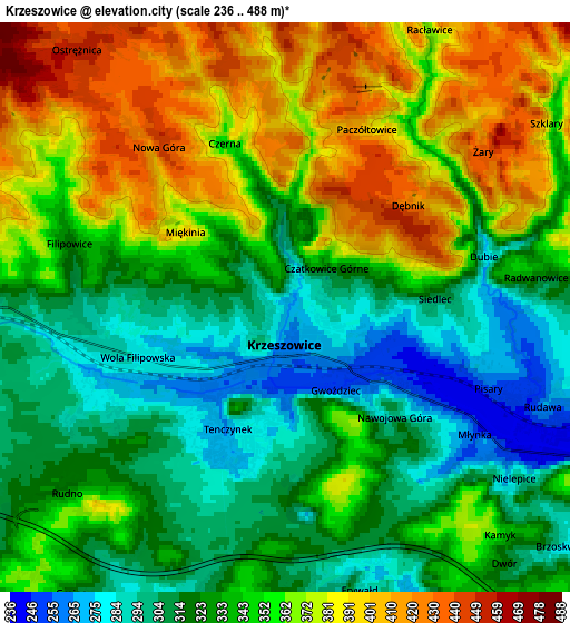 Zoom OUT 2x Krzeszowice, Poland elevation map