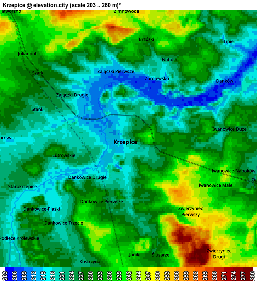 Zoom OUT 2x Krzepice, Poland elevation map